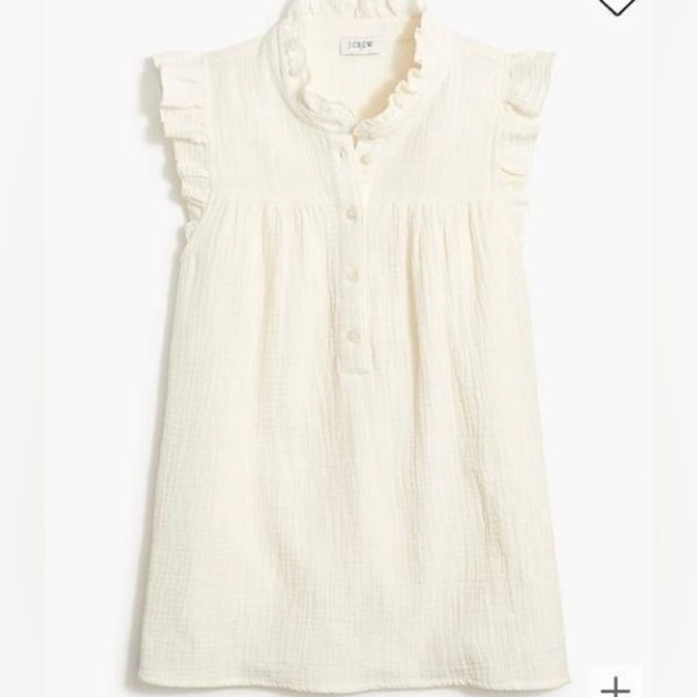 J.Crew Gauze Smocked Ruffle Neck Top Ivory Sleeveless V- Neck, size L